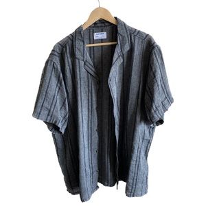 Old Navy Dress Shirt Short Sleeve Linen Blend Size XXL - Grey/Striped
